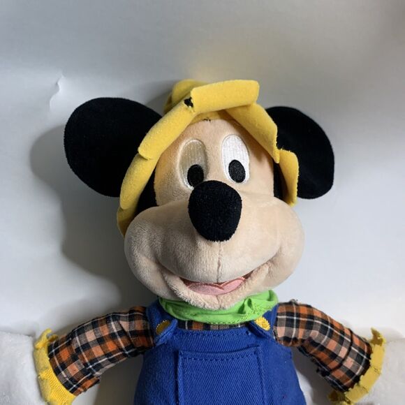 Mickey Mouse Scarecrow Plush Toy Disney Store Stuffed Animal Farmer Fall Autumn - Picture 2 of 12